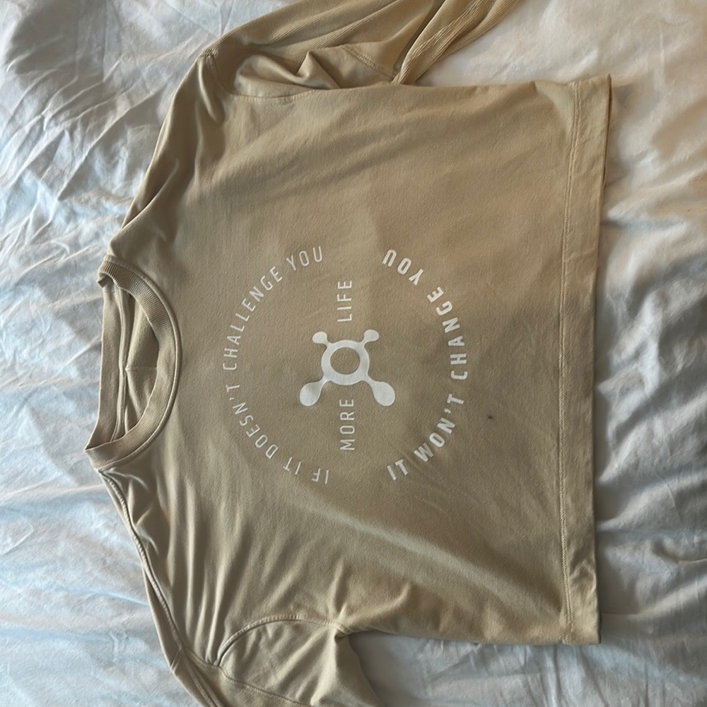 Lululemon Orangetheory Tan and White Graphic Crop Sweatshirt